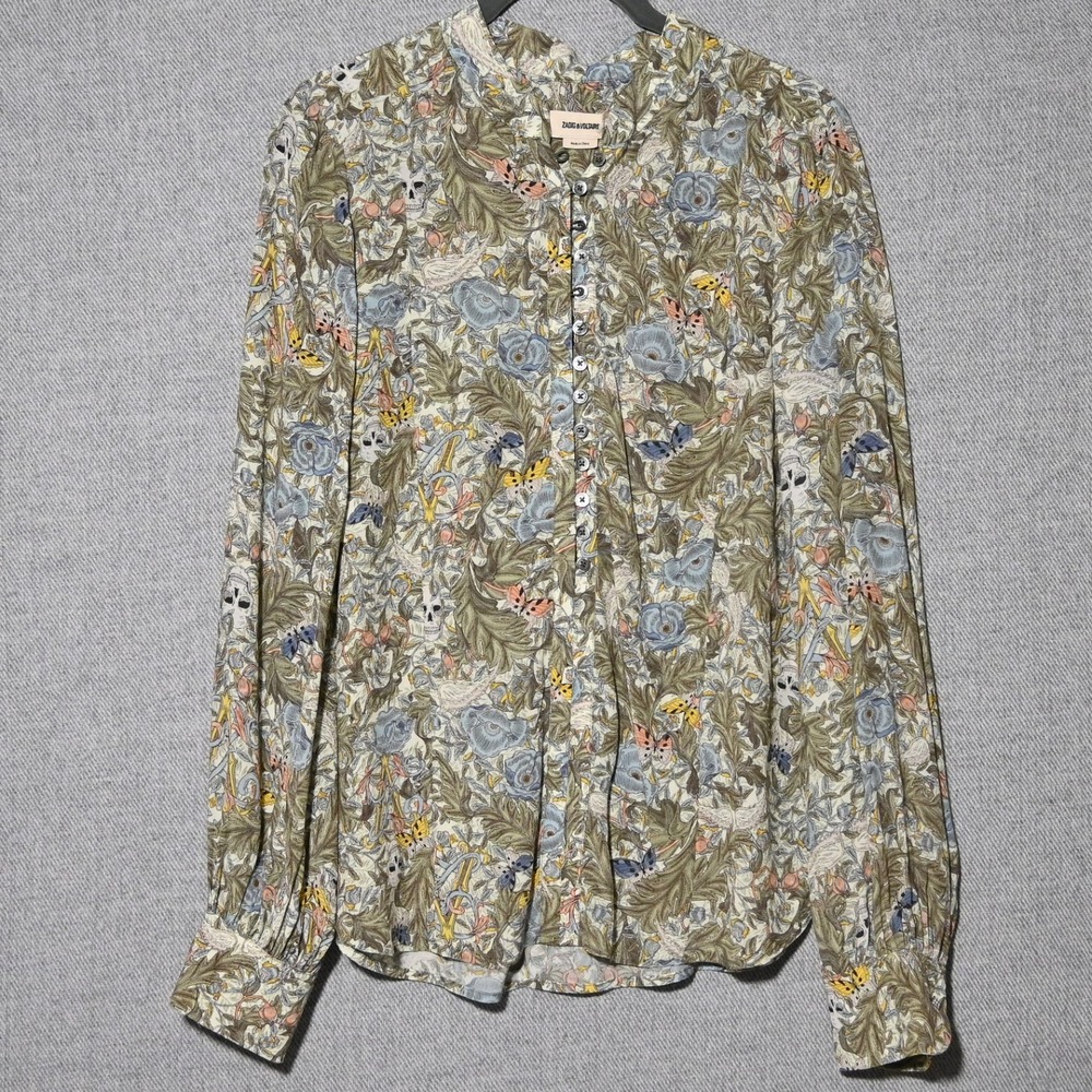 Zadig & Voltaire Twina Soft British Flowers Blouse Womens Medium Green Multi